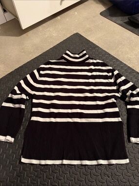 Striped Black and White Turtleneck Sweater